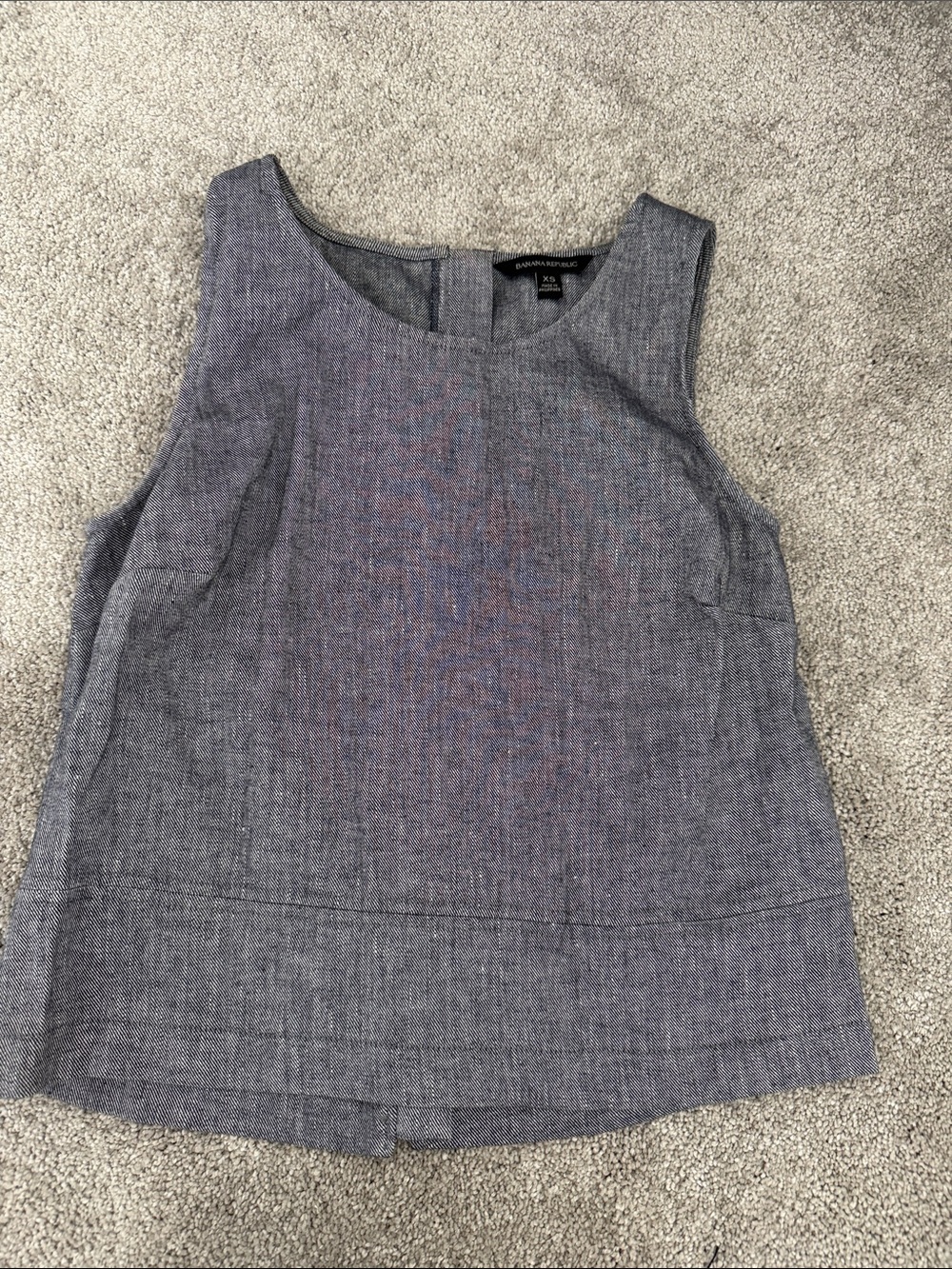 Banana Republic Heathered Blue Sleeveless Linen-Blend Shell